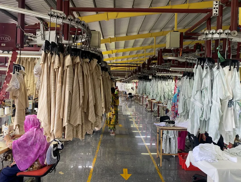 Inside a factory with garments. Photo